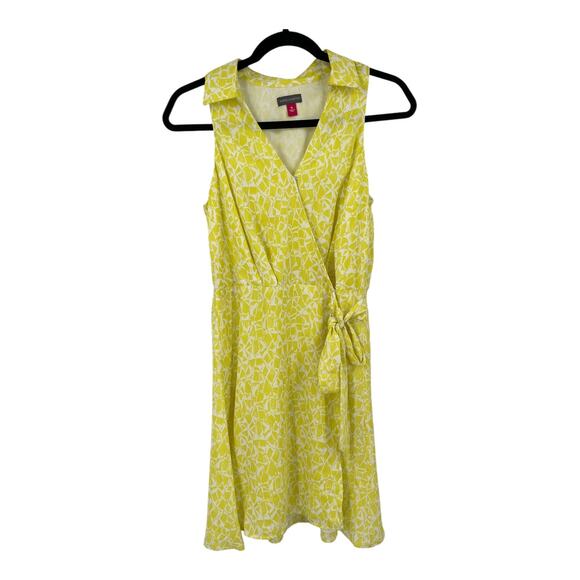 Vince Camuto dress print sleeveless wrap yellow size X-Small XS - Picture 2 of 8